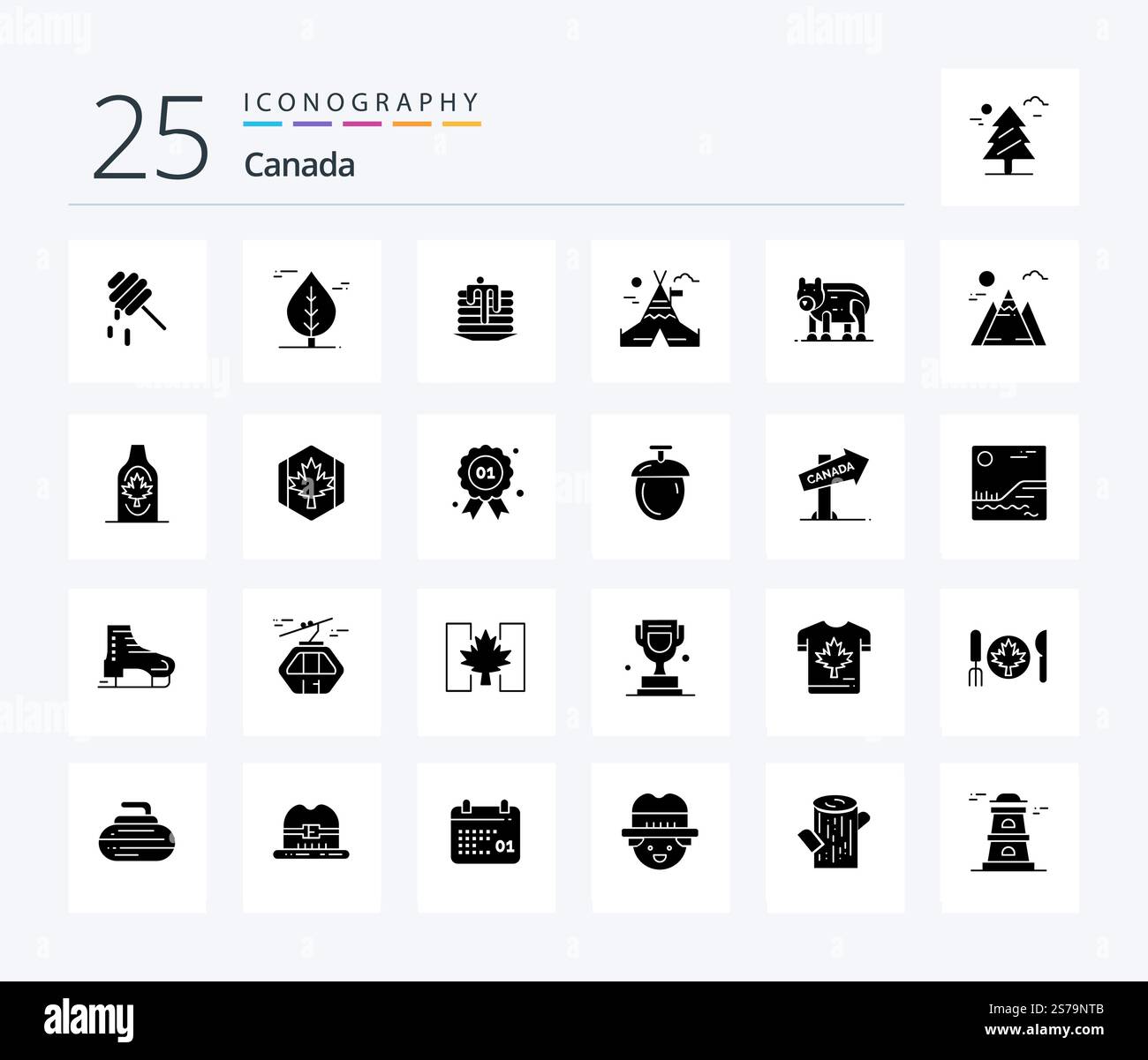 Canada 25 Solid Glyph icon pack including landscape. polar. wedding cake. bear. canada Stock Vector