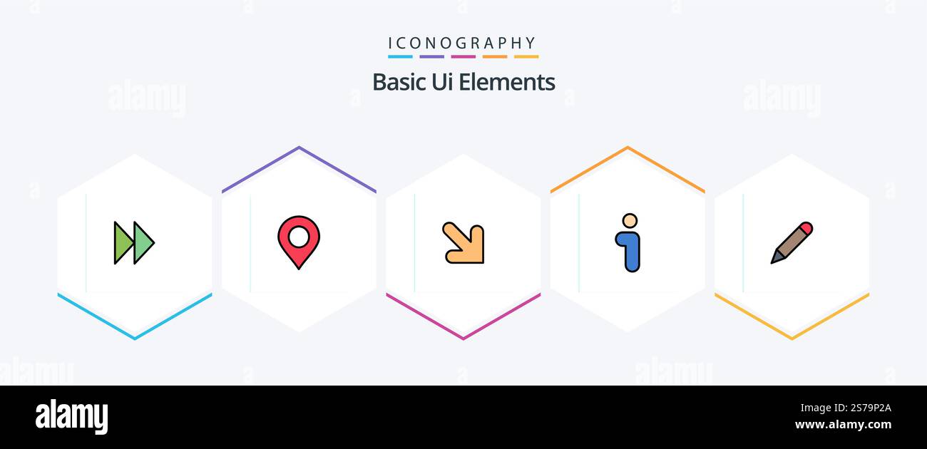 Basic Ui Elements 25 FilledLine icon pack including school. pencil. arrow. interface. info Stock Vector