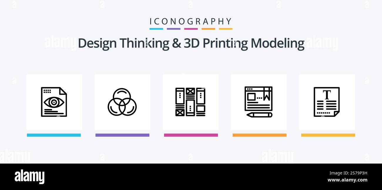 Design Thinking And D Printing Modeling Line 5 Icon Pack Including browser. wireframing. vector. mouse. Creative Icons Design Stock Vector