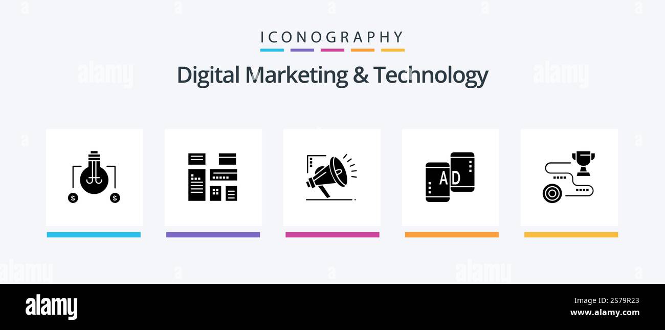 Digital Marketing And Technology Glyph 5 Icon Pack Including target ...