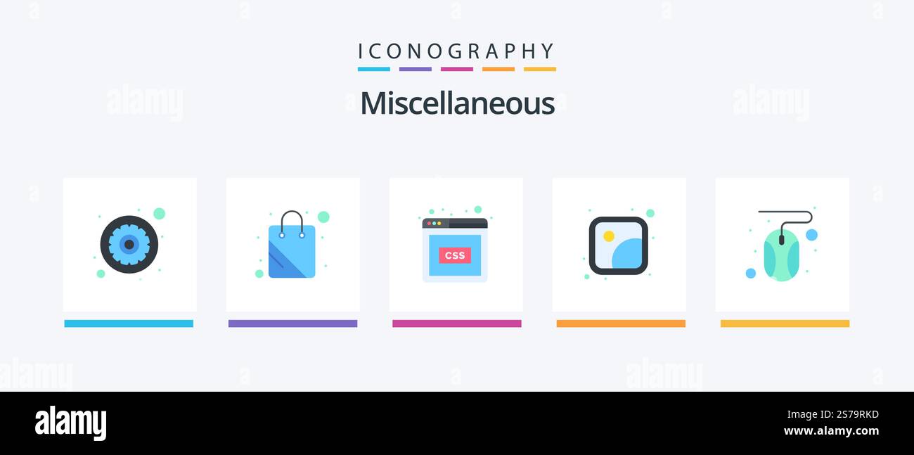 Miscellaneous Flat 5 Icon Pack Including cursor. code. photos. gallery. Creative Icons Design Stock Vector
