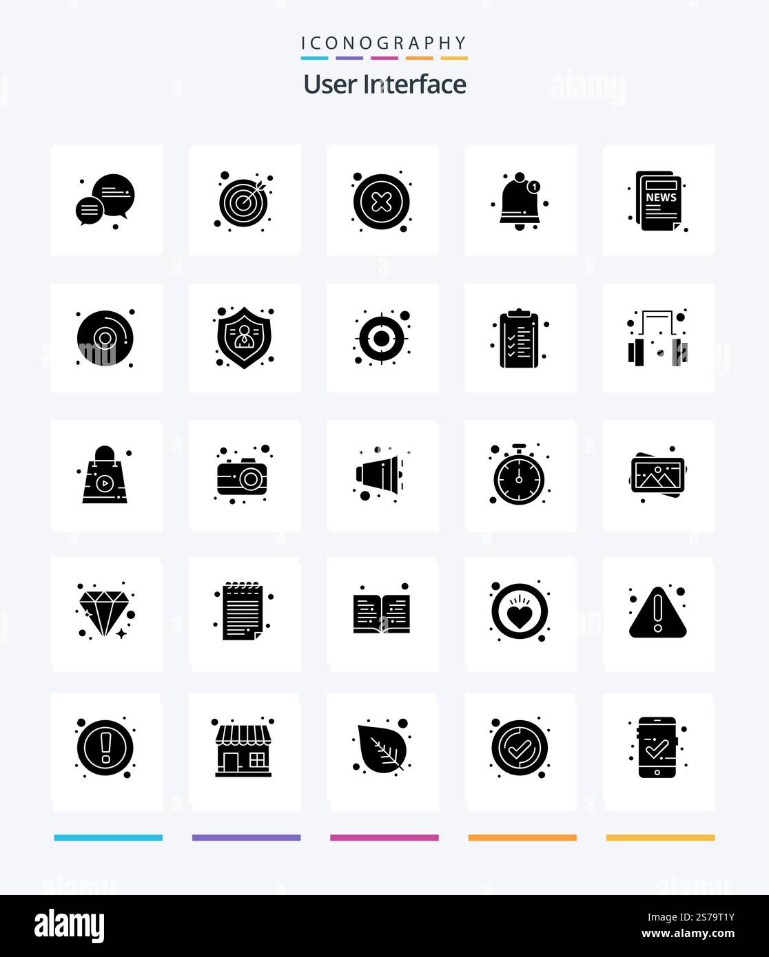 Creative User Interface 25 Glyph Solid Black icon pack  Such As disk. news. interface. blog. user Stock Vector