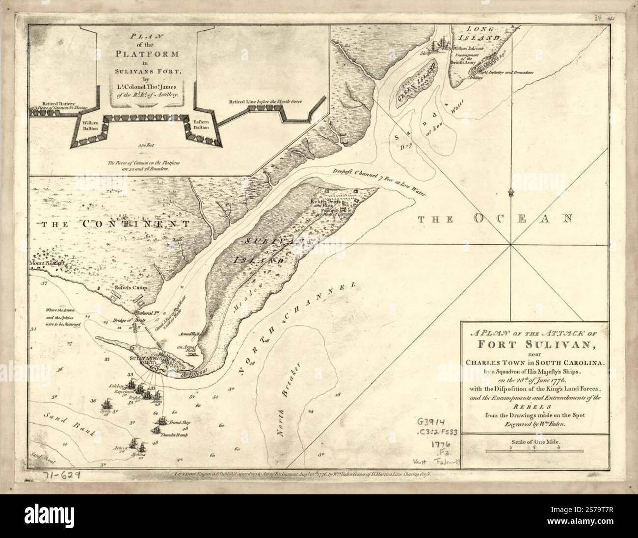 A plan of the attack of Fort Sulivan, near Charles Town in South ...