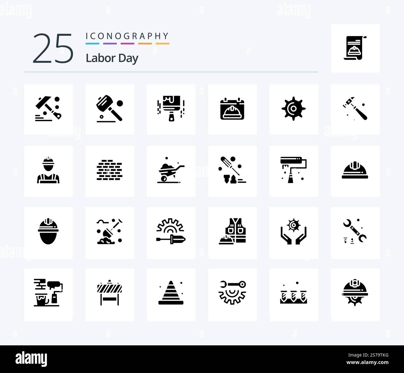 Labor Day 25 Solid Glyph icon pack including date. hat . calendar . paint Stock Vector
