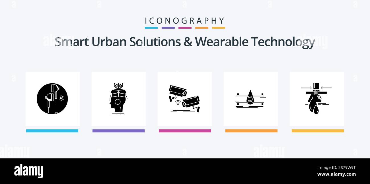 Smart Urban Solutions And Wearable Technology Glyph 5 Icon Pack ...
