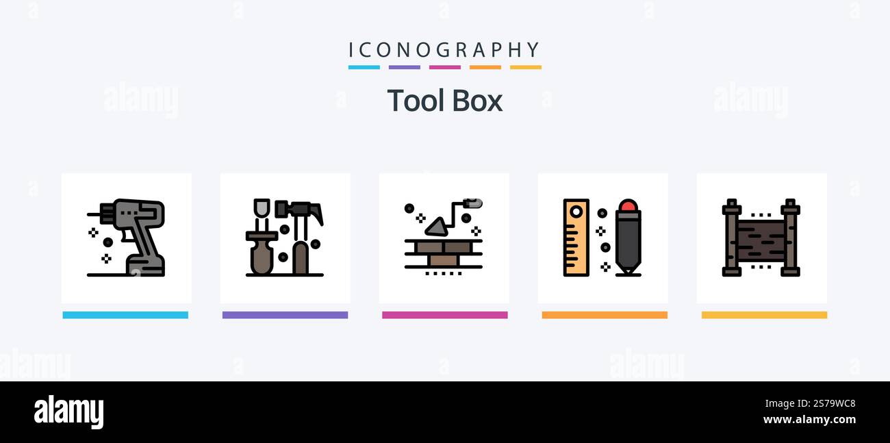 Tools Line Filled 5 Icon Pack Including security. fences. industry ...