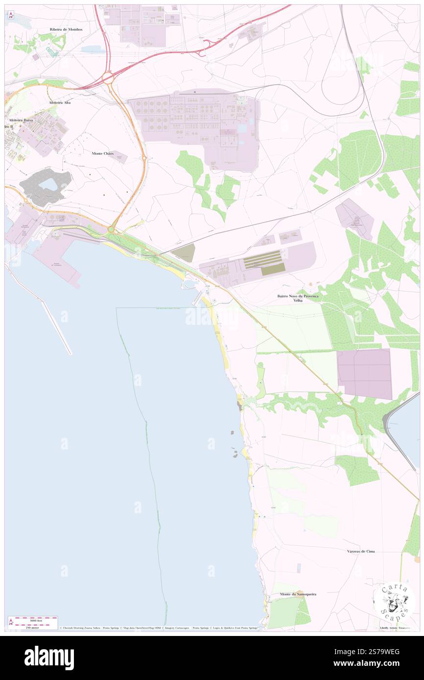 Praia de Sao Torpes, Sines, PT, Portugal, Setúbal, N 37 55' 21'', S 8 48' 22'', map, Cartascapes Map published in 2024. Explore Cartascapes, a map revealing Earth's diverse landscapes, cultures, and ecosystems. Journey through time and space, discovering the interconnectedness of our planet's past, present, and future. Stock Photo