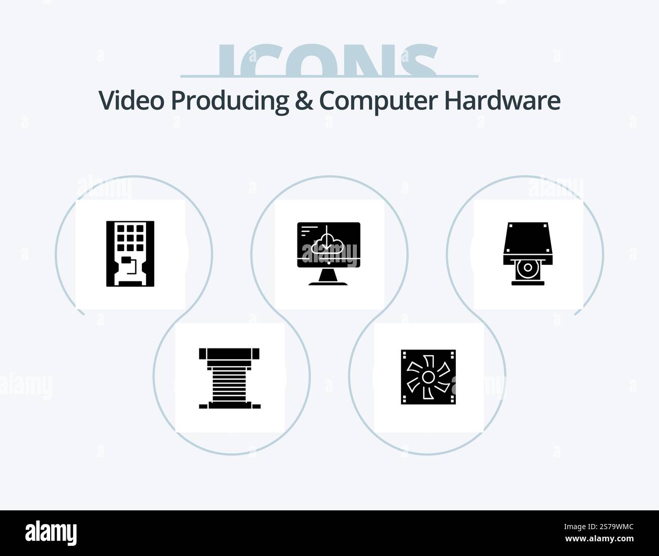 Video Producing And Computer Hardware Glyph Icon Pack 5 Icon Design. driver. cloud. device. ssd. hardware Stock Vector