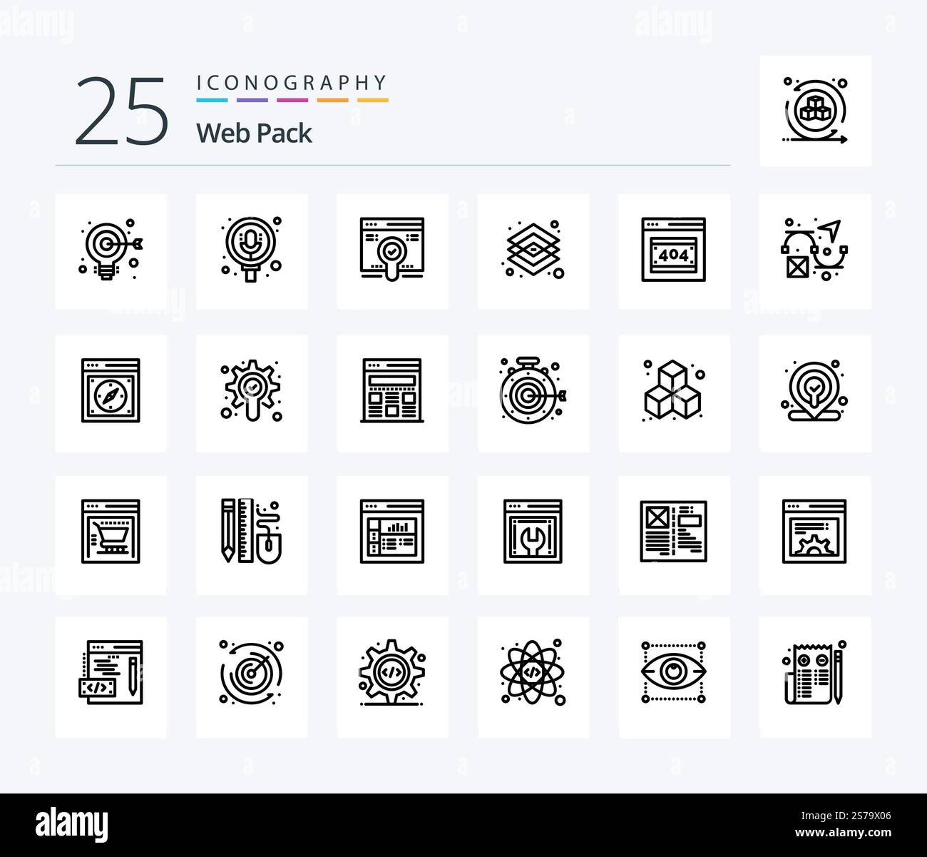 Web Pack 25 Line icon pack including error error page. layer. web. graphic. creative Stock Vector