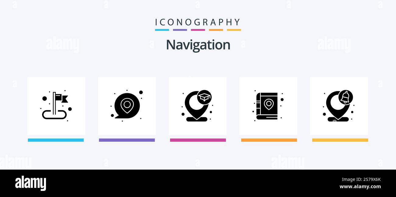 Navigation Glyph 5 Icon Pack Including map. notification. location. pin ...