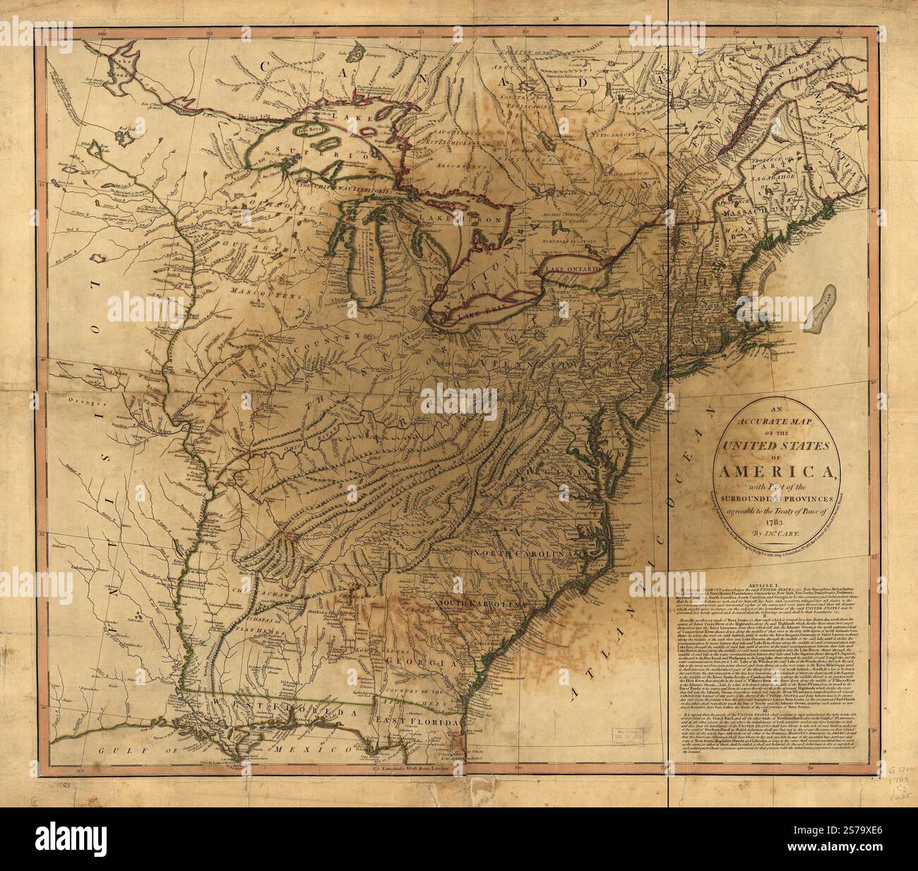 An accurate map of the United States - An Accurate Map Of The United States Of America With Part Of The Surrounding Provinces Agreeable To The Treaty Of Peace Of 1783 1783 By Cary John 2S79XE6