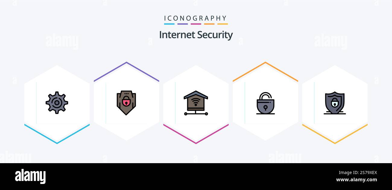 Internet Security 25 FilledLine icon pack including lock. internet. security. internet. locked Stock Vector