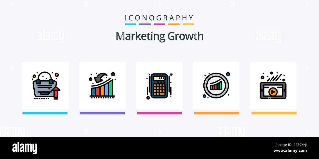Marketing Growth Line Filled 5 Icon Pack Including loss. downfall ...