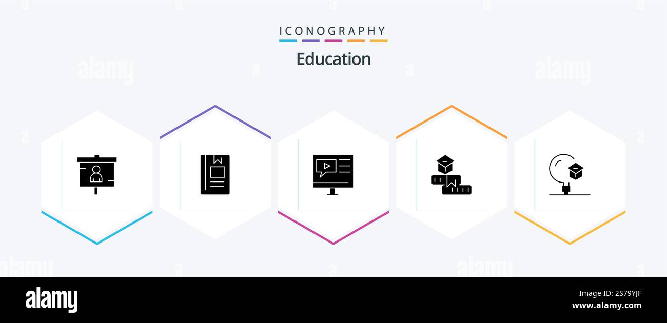 Education 25 Glyph icon pack including learning. education. learning. video. multimedia Stock Vector