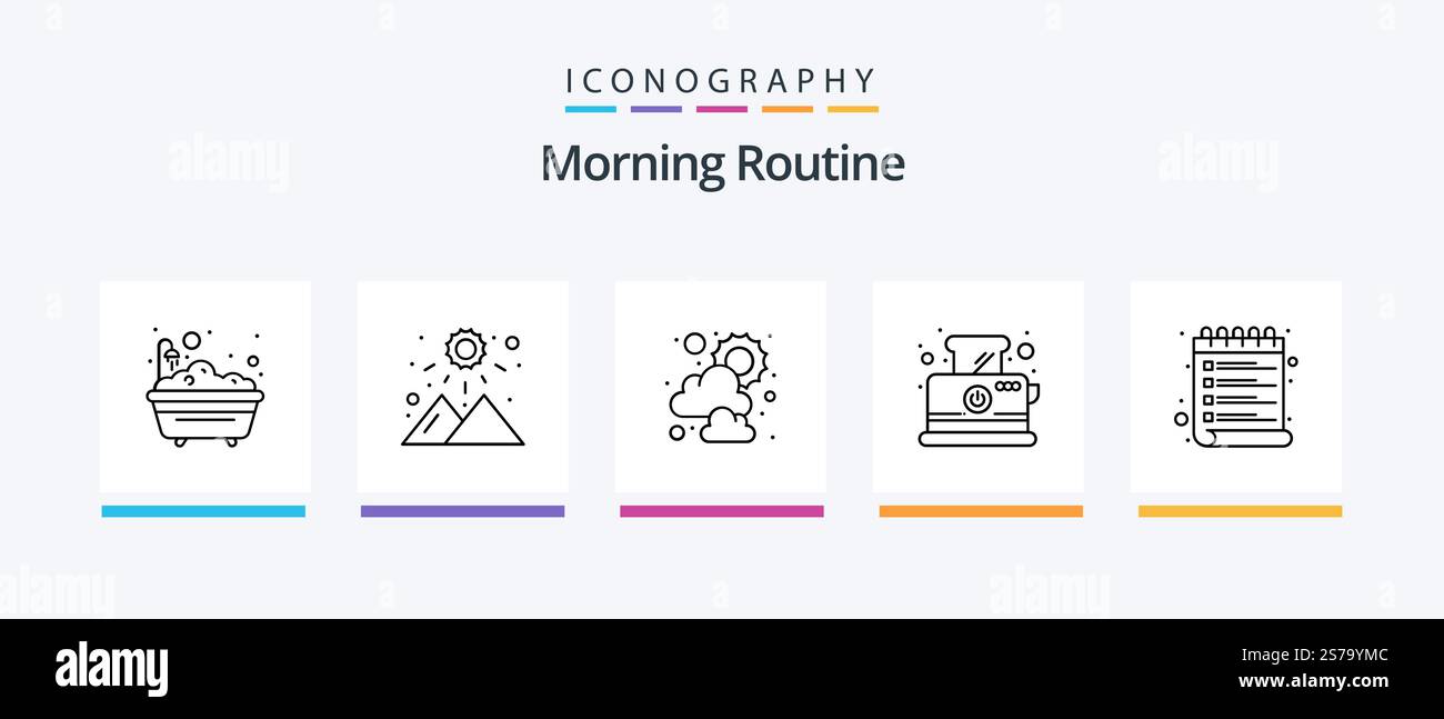 Morning Routine Line 5 Icon Pack Including digital clock. breakfast ...