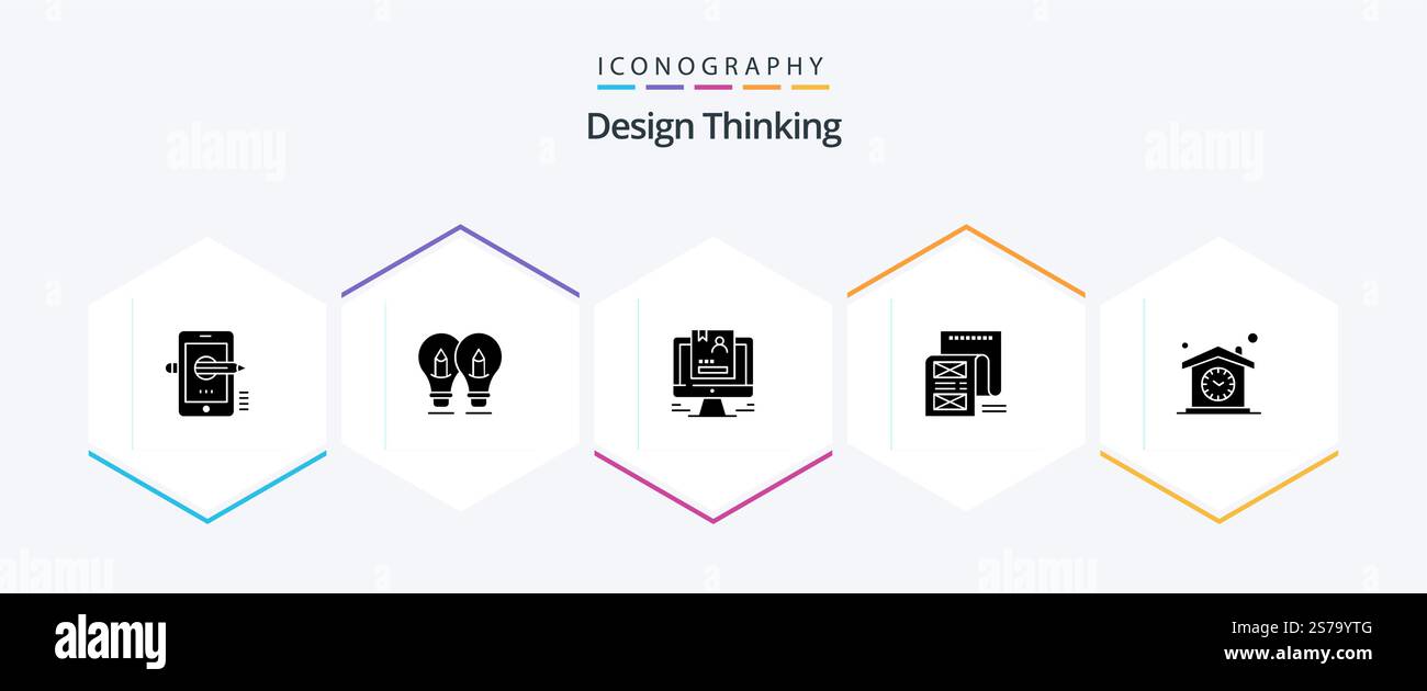 Design Thinking 25 Glyph icon pack including email. document. pencil. cv. user Stock Vector