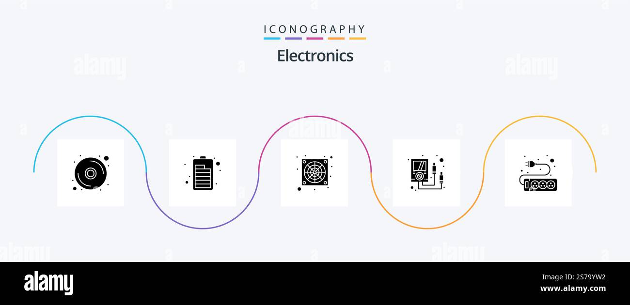 Electronics Glyph 5 Icon Pack Including . socket. fan. hardware. multi meter Stock Vector