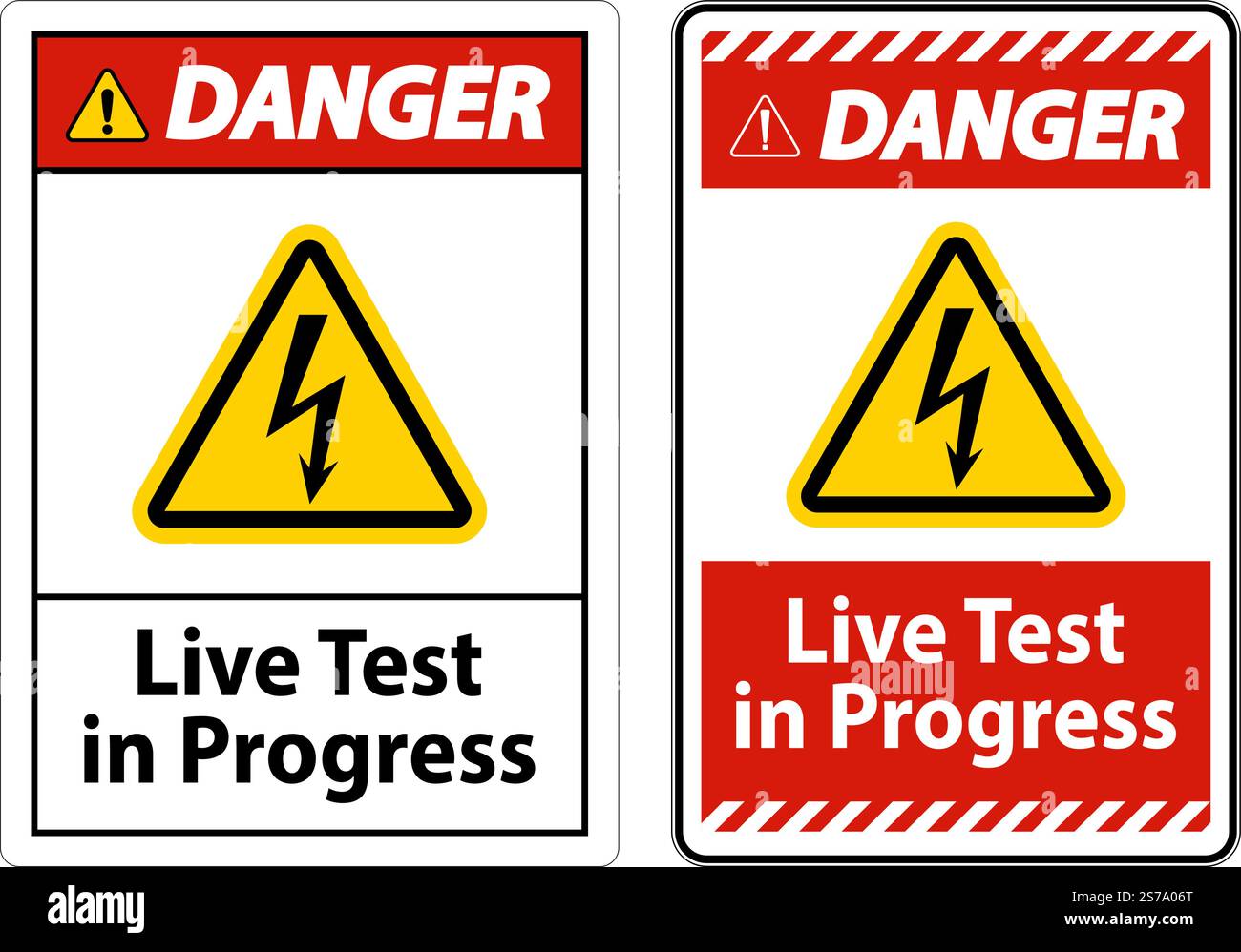 Danger Live Test In Progress Sign On White Background Stock Vector ...