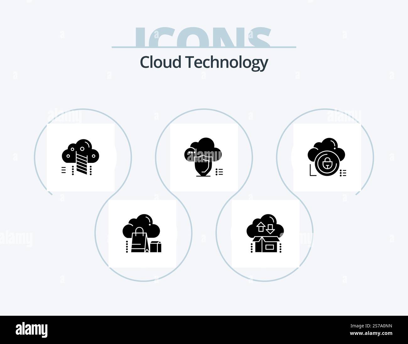 Cloud Technology Glyph Icon Pack 5 Icon Design. safety. secure. package ...