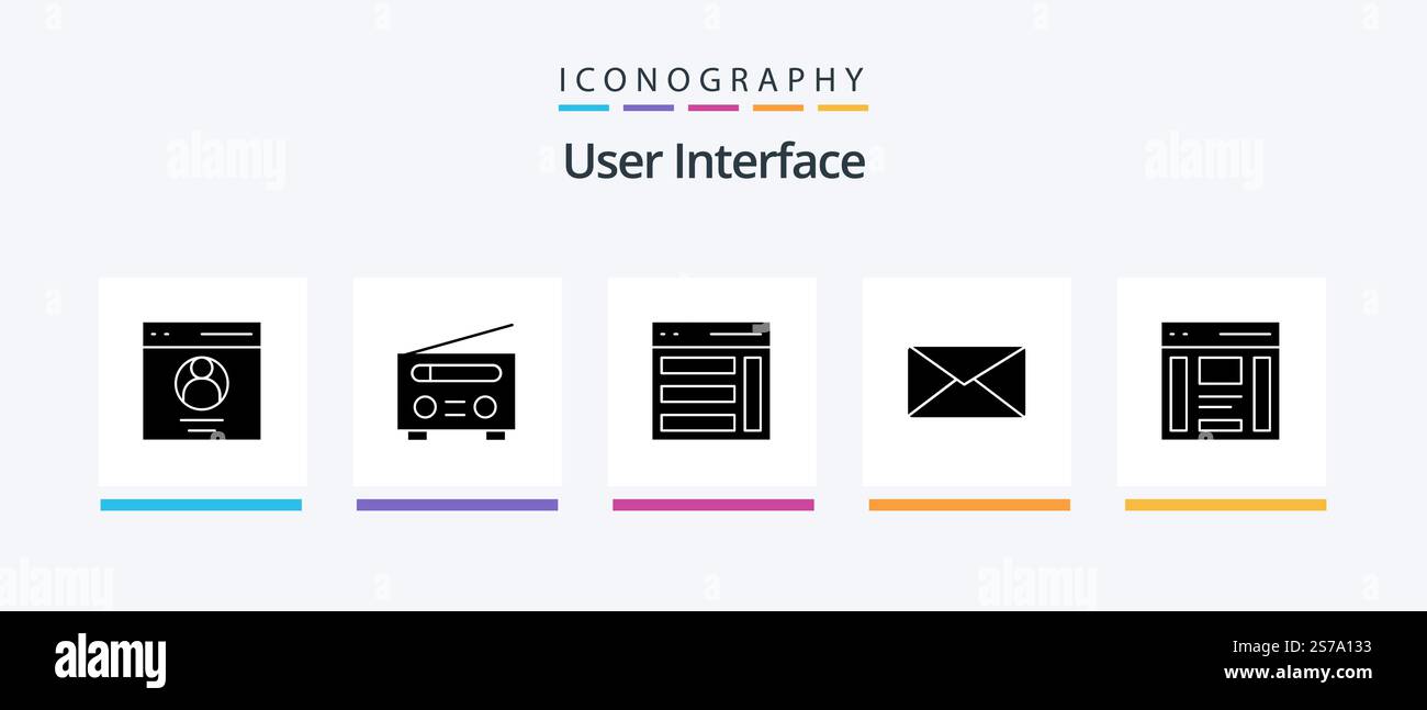 User Interface Glyph 5 Icon Pack Including user. mail. user. user. right. Creative Icons Design Stock Vector