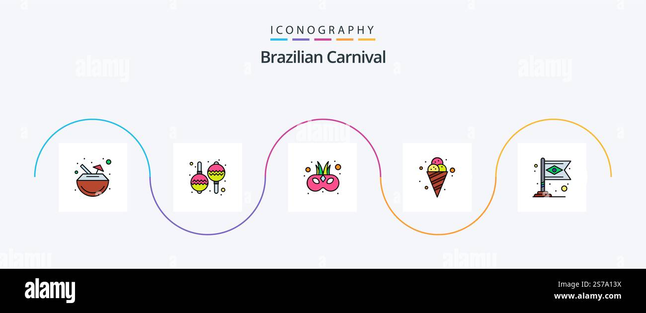 Brazilian Carnival Line Filled Flat 5 Icon Pack Including carnival ...