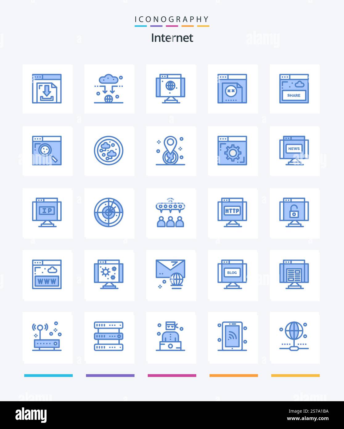Creative Internet 25 Blue icon pack  Such As sharing. interface. computer. website. error Stock Vector