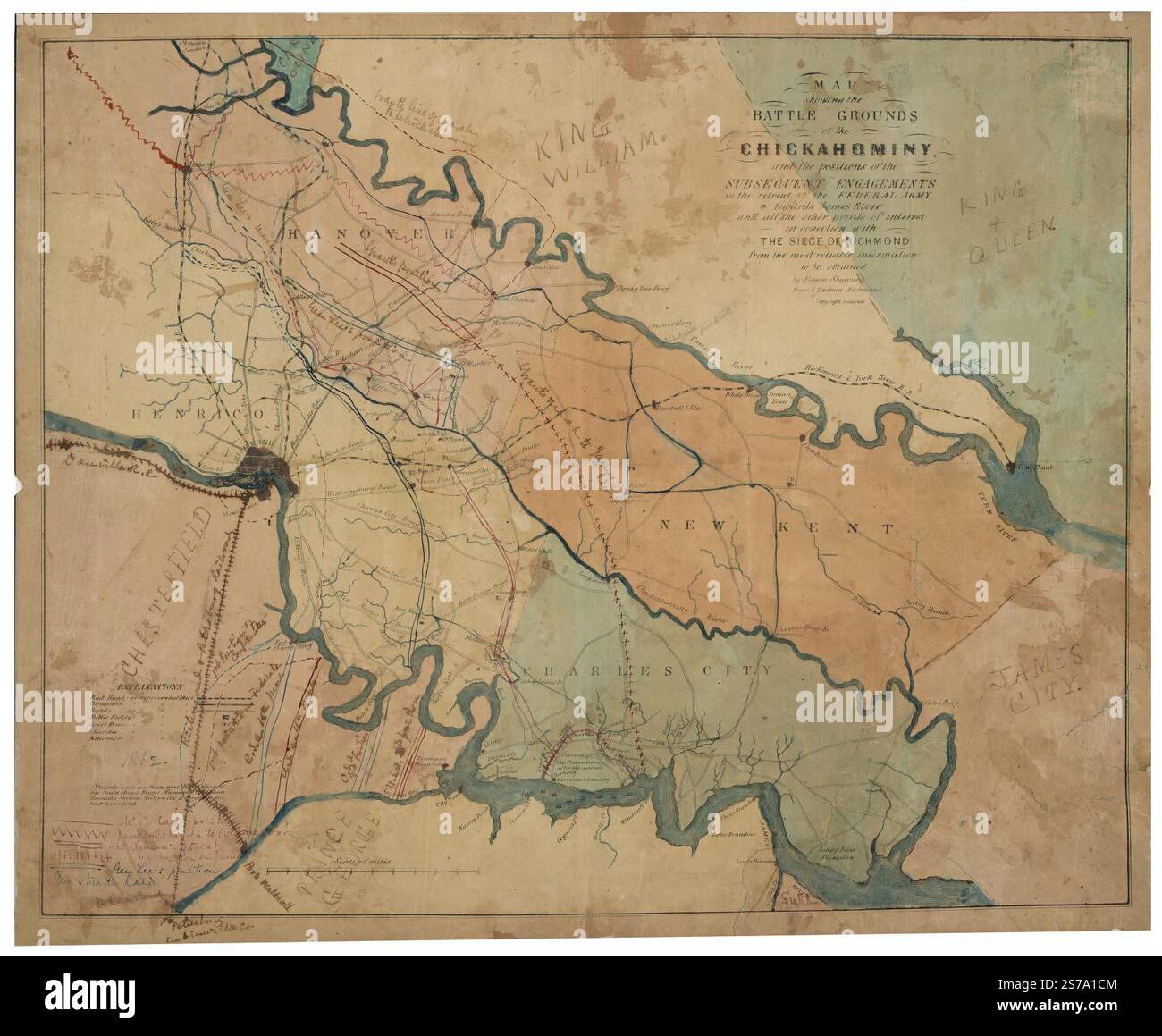 Map showing the battle grounds of the Chickahominy : and the positions ...