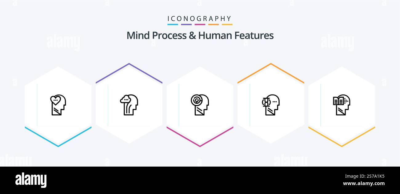 Mind Process And Human Features 25 Line icon pack including target. games. brain. head. human Stock Vector