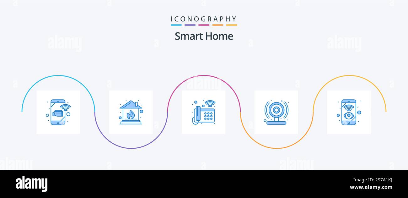 Smart Home Blue 5 Icon Pack Including wifi. mobile. landline. web cam ...