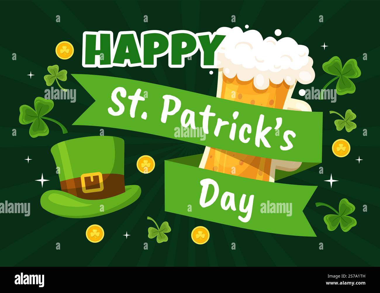 Happy St Patricks Day Illustration with Golden Coins, Green Hat, Beer ...