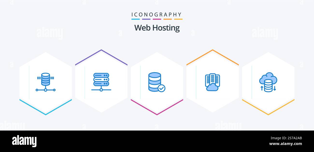 Web Hosting 25 Blue icon pack including hosting network. cloud hosting. security. server. center Stock Vector