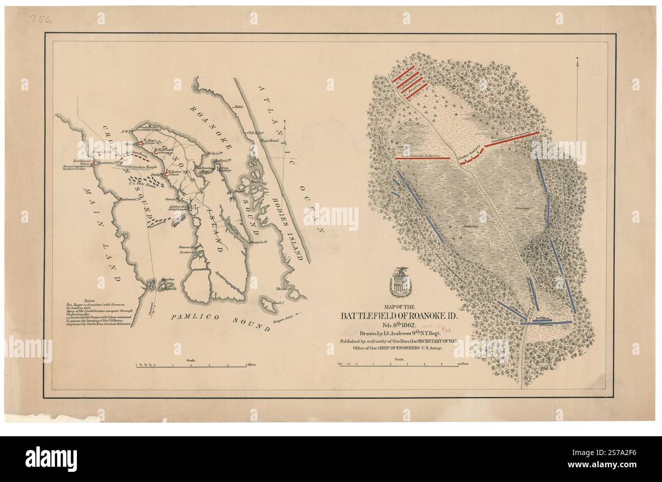 Map of the battlefield of Roanoke - Map Of The Battlefield Of Roanoke Id Feb 8th 1862 1862 By Andrews William S United States Army Corps Of Engineers 2S7A2F6 