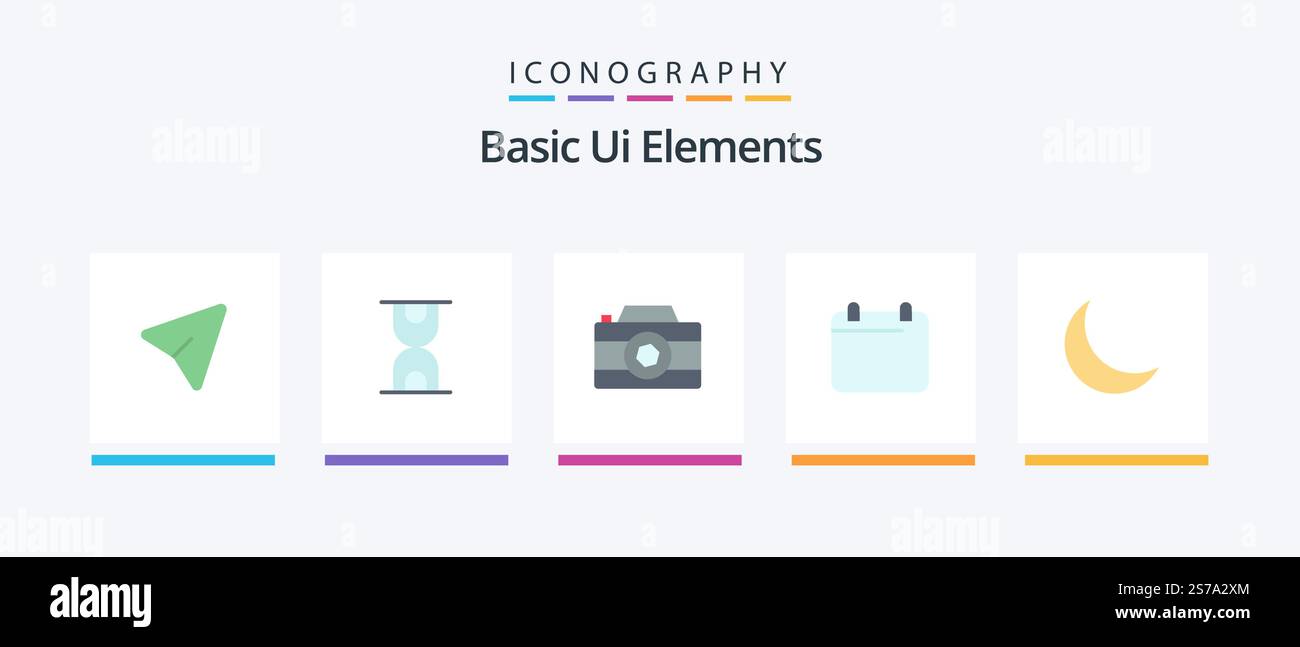 Basic Ui Elements Flat 5 Icon Pack Including sleep . moon. image. year. day. Creative Icons Design Stock Vector