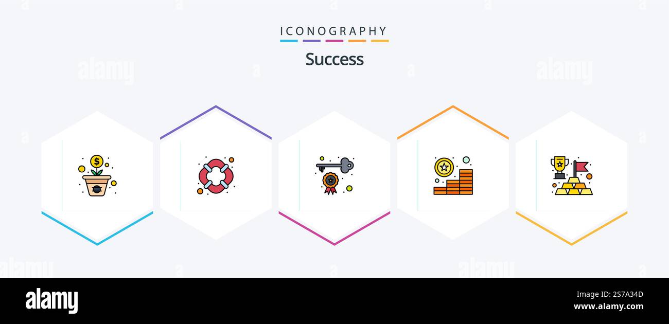 Sucess 25 FilledLine icon pack including winner. reward. key. money ...