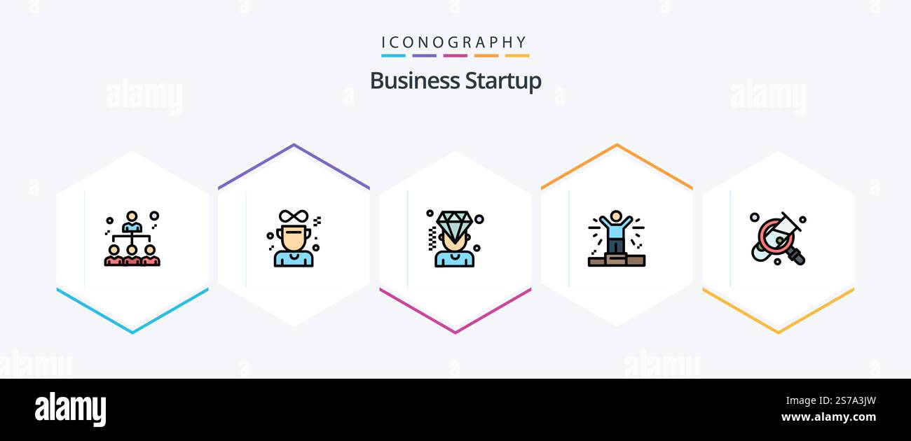 Business Startup 25 FilledLine icon pack including magnifying. business. business. person. business Stock Vector
