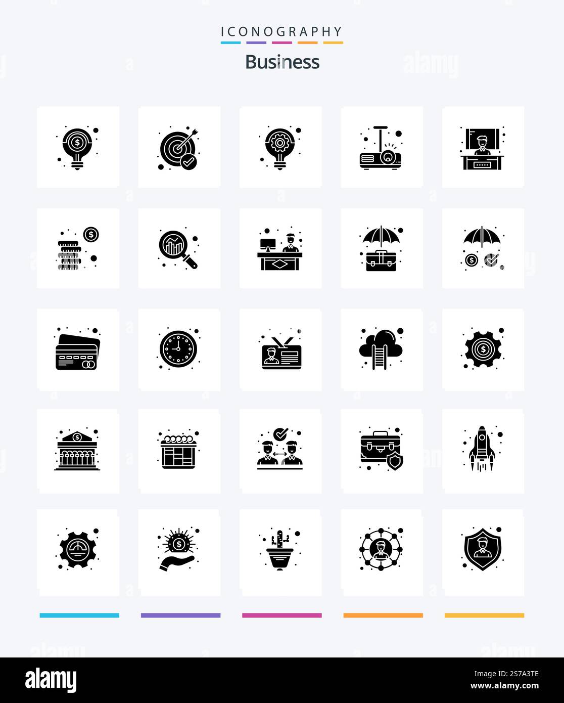 Creative Business 25 Glyph Solid Black icon pack  Such As conference. projector. target. presentation. idea Stock Vector