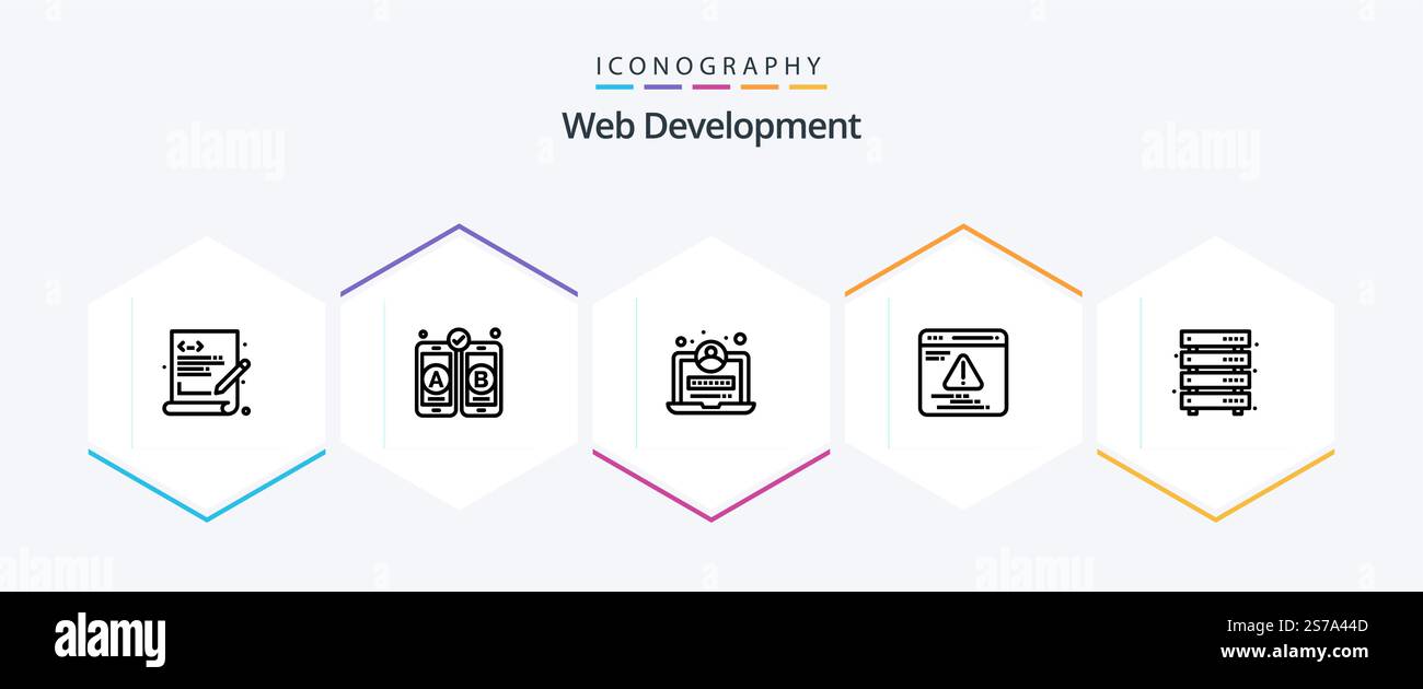 Web Development 25 Line icon pack including web. server. web. data storage. error Stock Vector