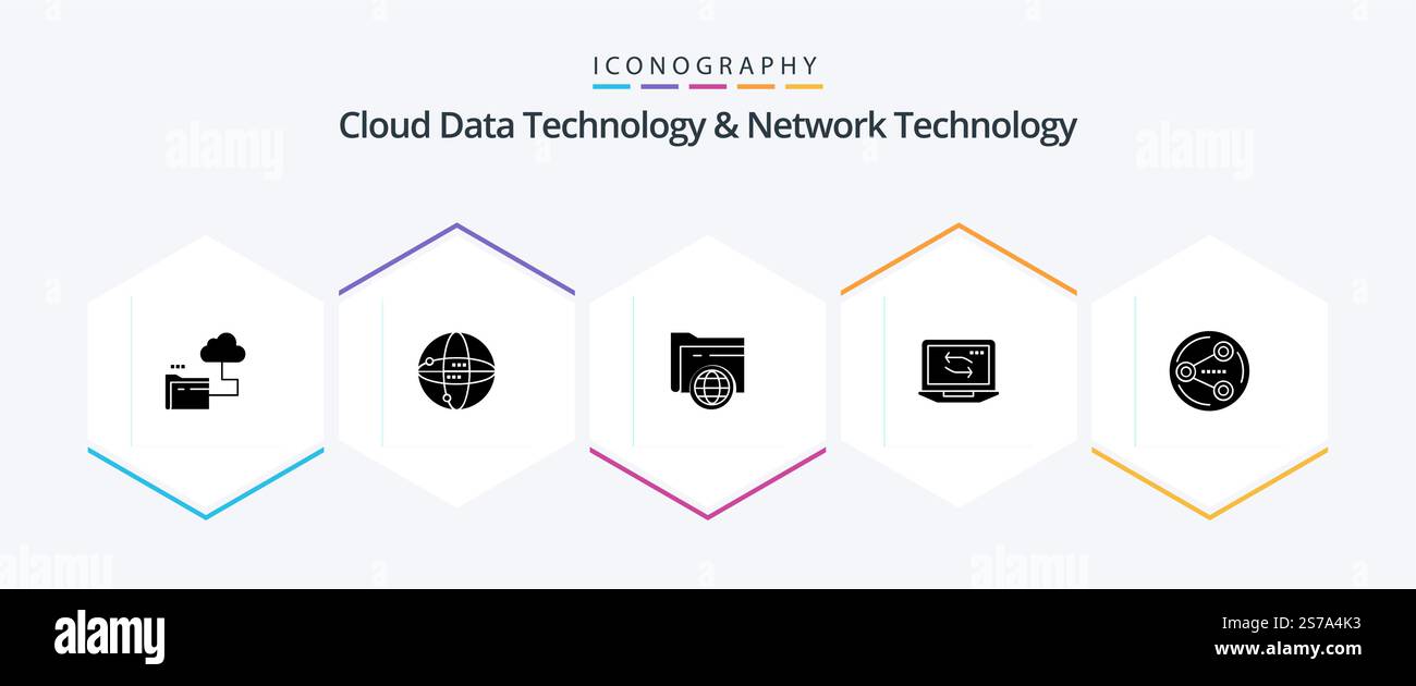 Cloud Data Technology And Network Technology 25 Glyph icon pack including sharing. hardware. folder. laptop. computer Stock Vector