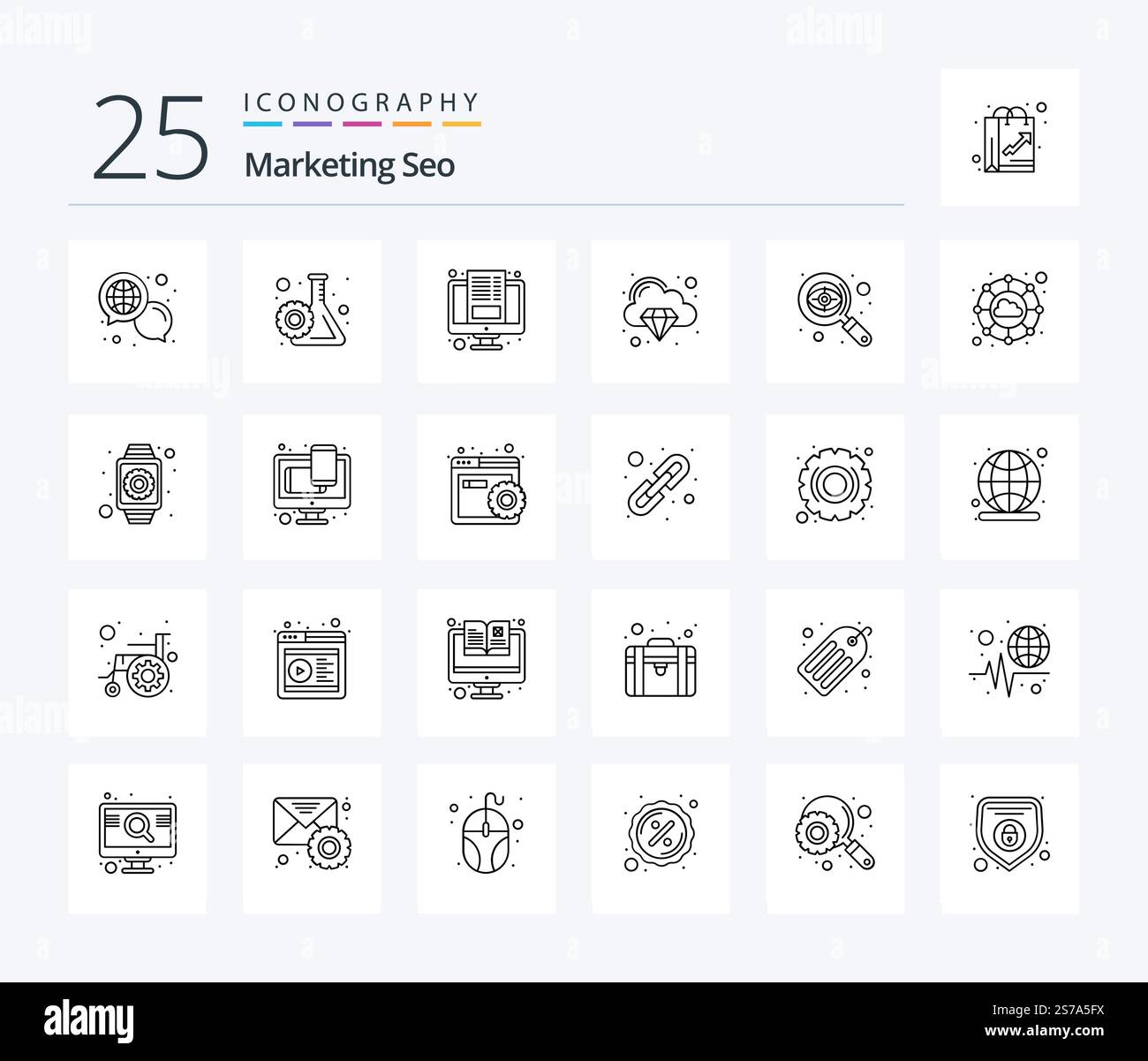 Marketing Seo 25 Line icon pack including eye. quality. article ...