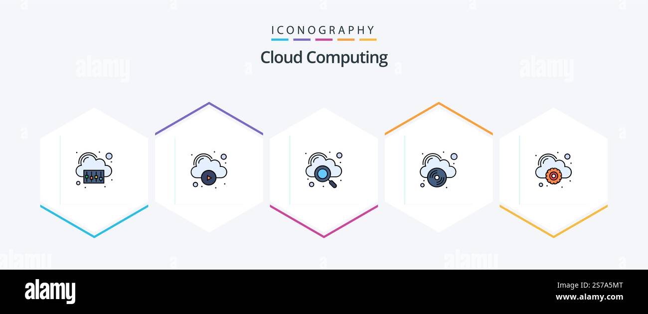 Cloud Computing 25 FilledLine icon pack including setting. cloud. dvd. cloud cd Stock Vector