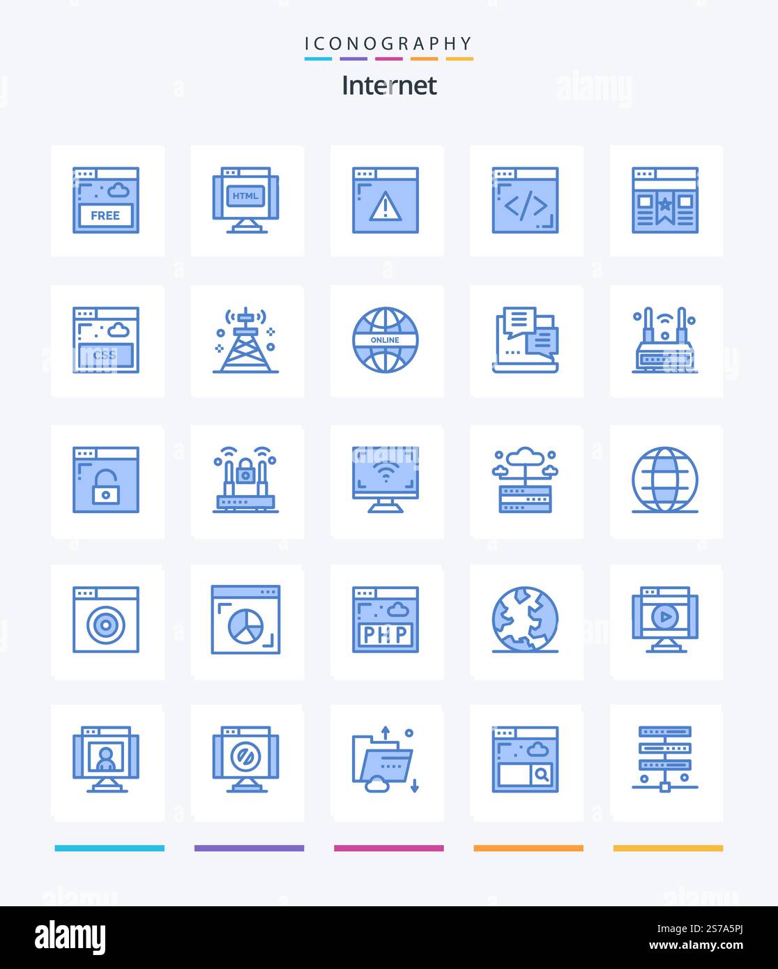 Creative Internet 25 Blue icon pack  Such As ui. bookmark. internet. lines. coding Stock Vector