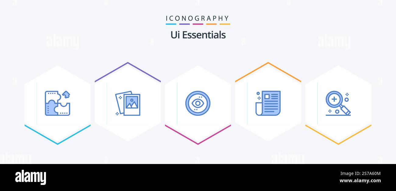 Ui Essentials 25 Blue icon pack including newspaper. interface. photography. view. interface Stock Vector