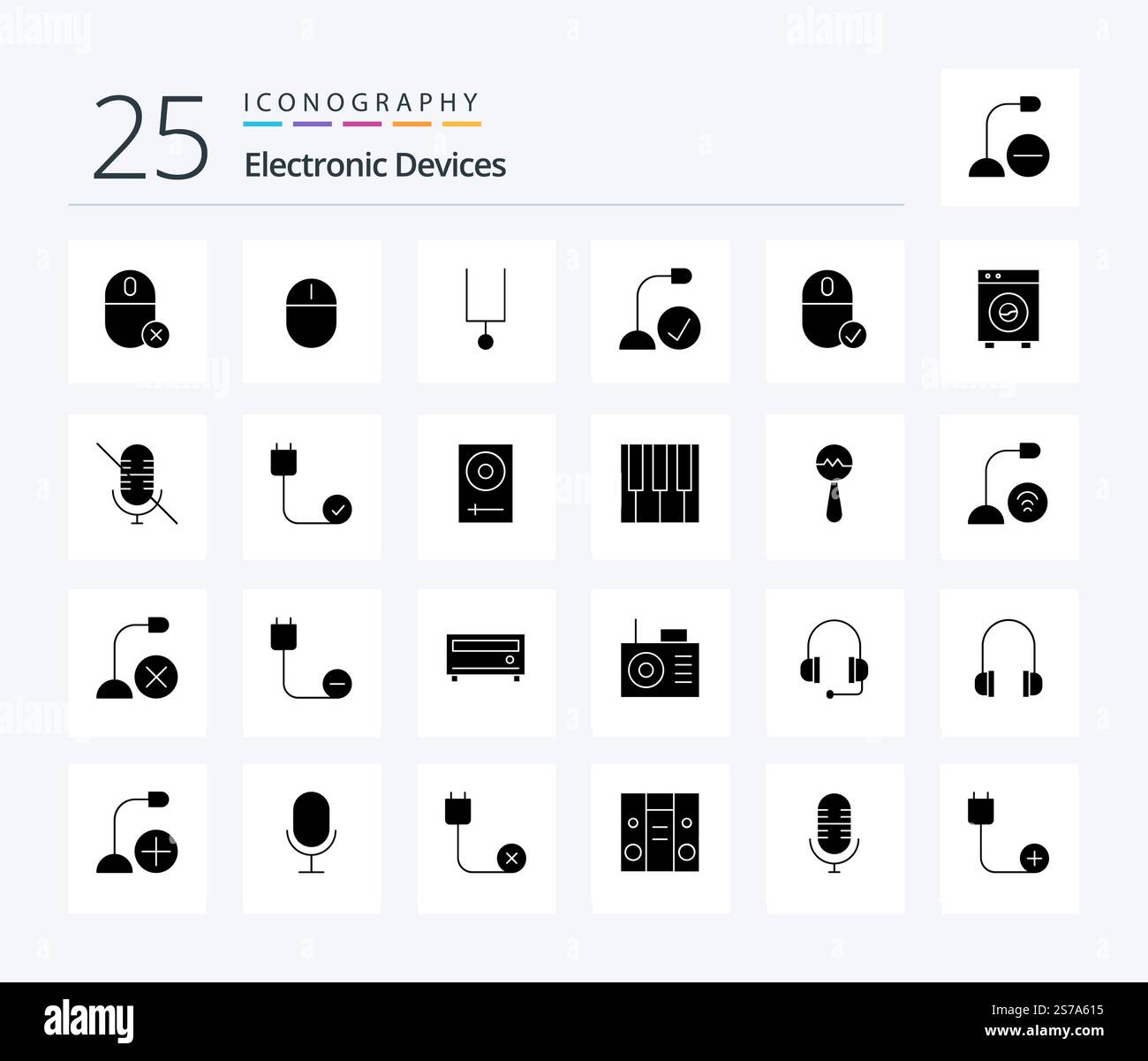 Devices 25 Solid Glyph icon pack including machine. devices. computers. big. hardware Stock Vector