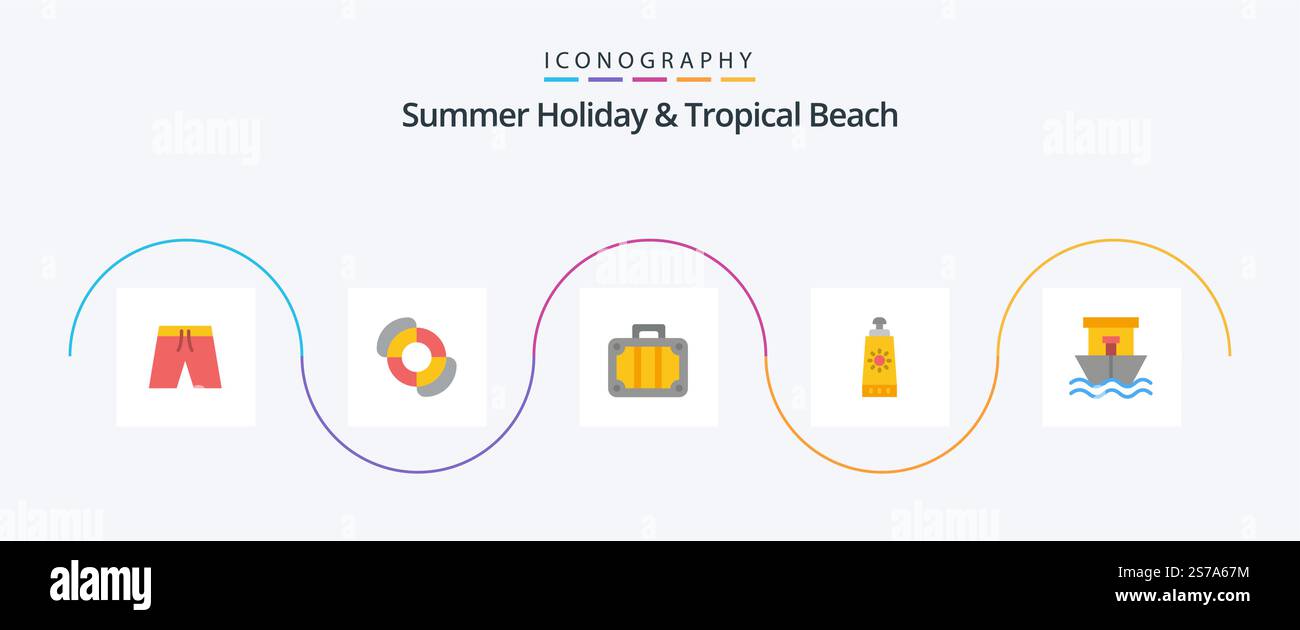 Beach Flat 5 Icon Pack Including summer. beach. holiday. ship. sunblock ...