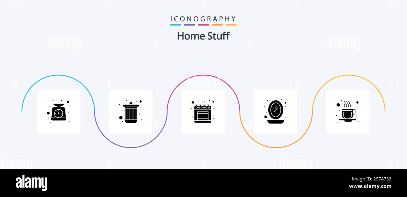 Home Stuff Glyph 5 Icon Pack Including cup. gas. display. interior Stock Vector
