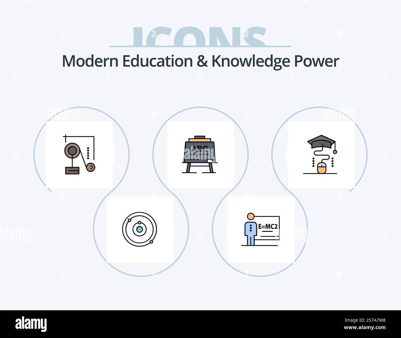 Modern Education And Knowledge Power Line Filled Icon Pack 5 Icon Design. knowledge. education. mouse. code learning. code Stock Vector