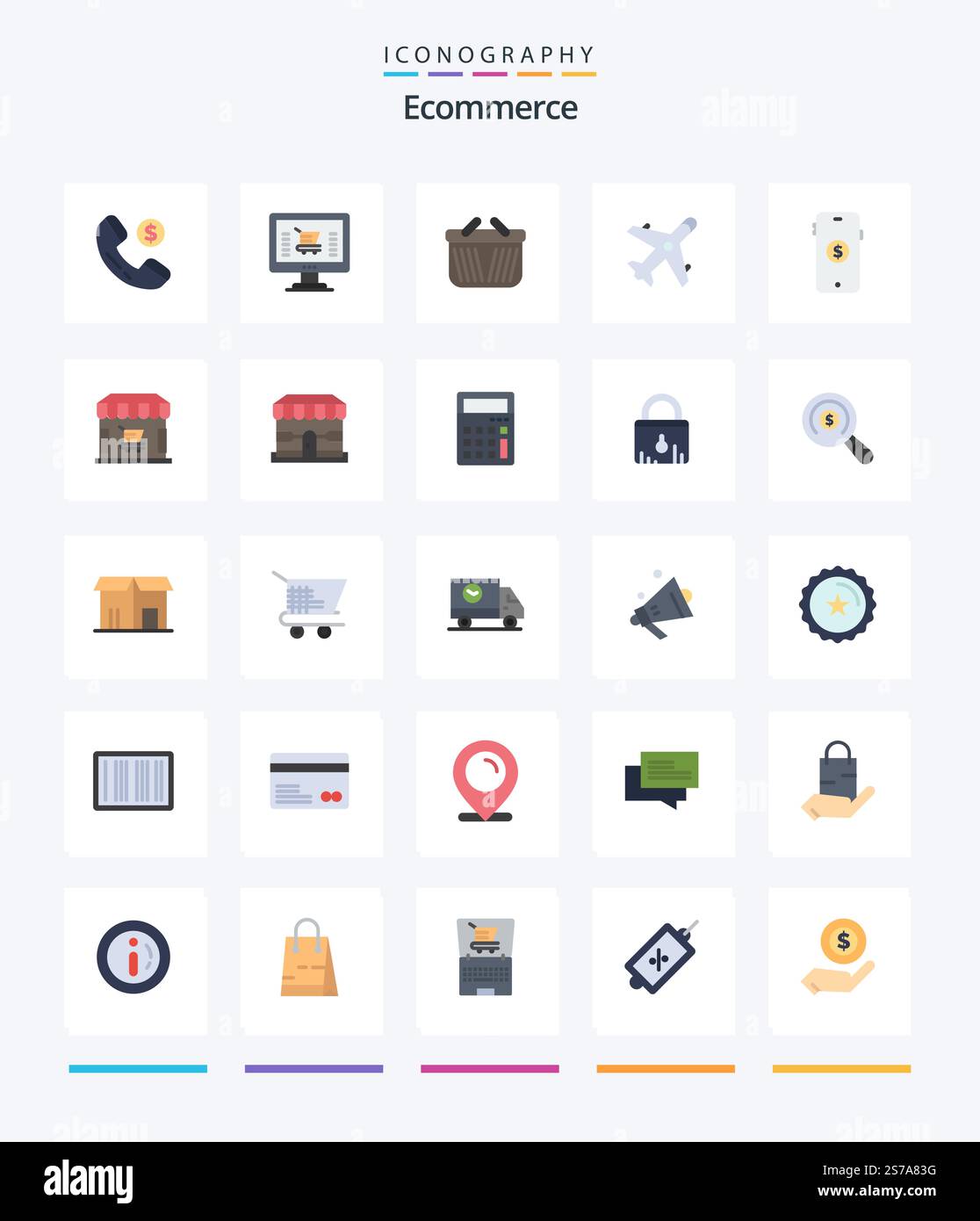Creative Ecommerce 25 Flat icon pack  Such As shopping. ecommerce. cart. shopping. market Stock Vector