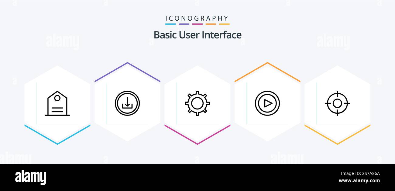 Basic 25 Line icon pack including location. basic. cog. set. Stock Vector