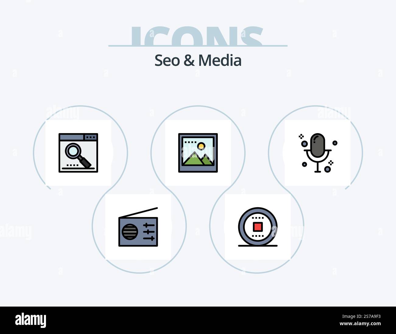 Seo and Media Line Filled Icon Pack 5 Icon Design. optimization. engine ...