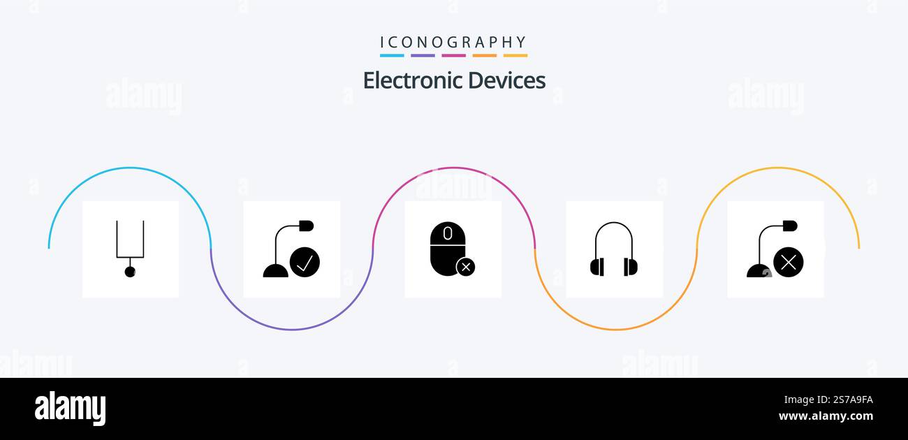 Devices Glyph 5 Icon Pack Including devices. support. computers. headset. mouse Stock Vector